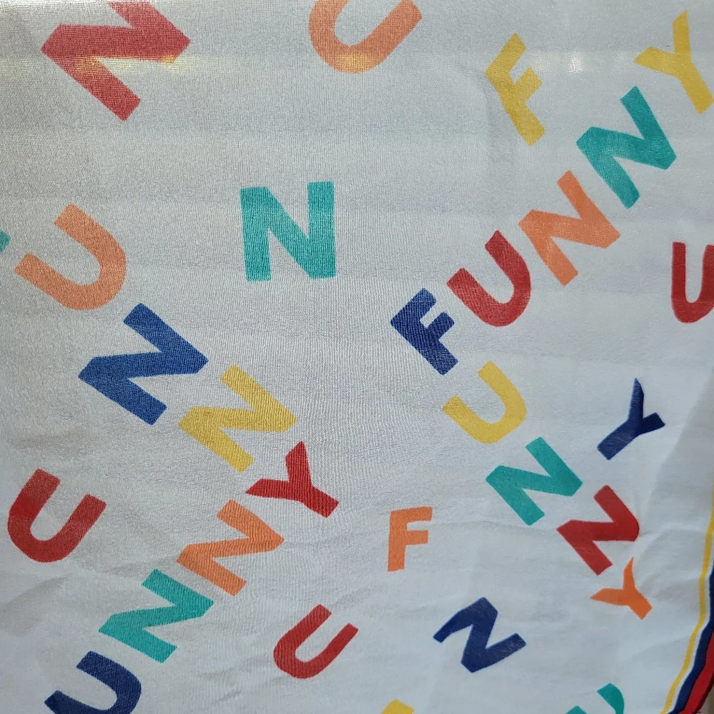 FUNNY! Italian Colorful Letterprint Scarf Vintage 1970s? ~ Cute ~ Teacher Comedy